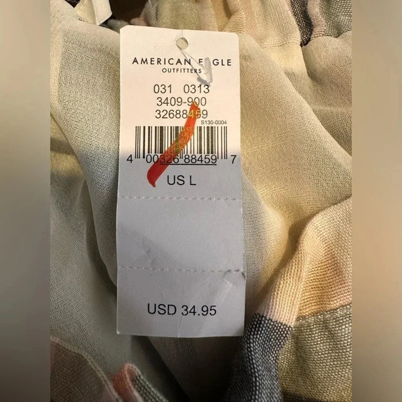 American Eagle Women's Lined Striped Linen Blend Mini Skirt Cream and green NWT - Picture 5 of 7